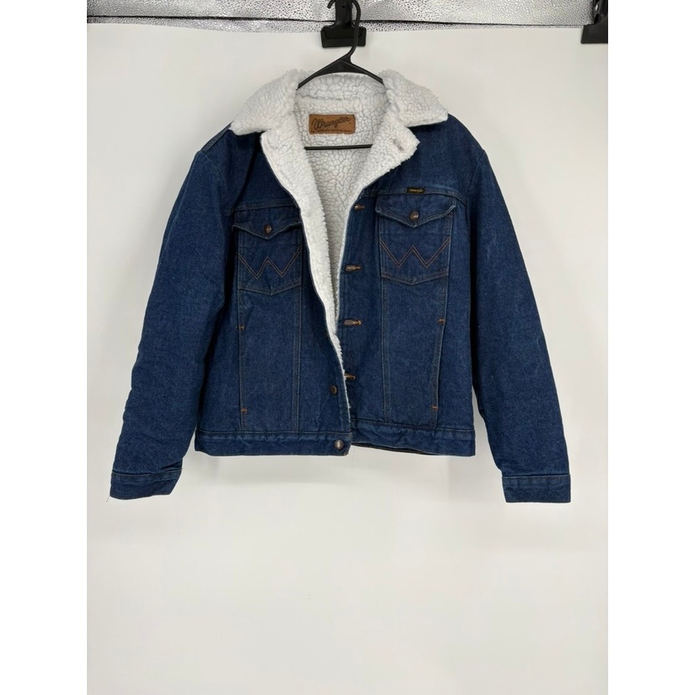 Wrangler Jacket Mens Large Blue Authentic Western Sherpa Lined Denim Trucker